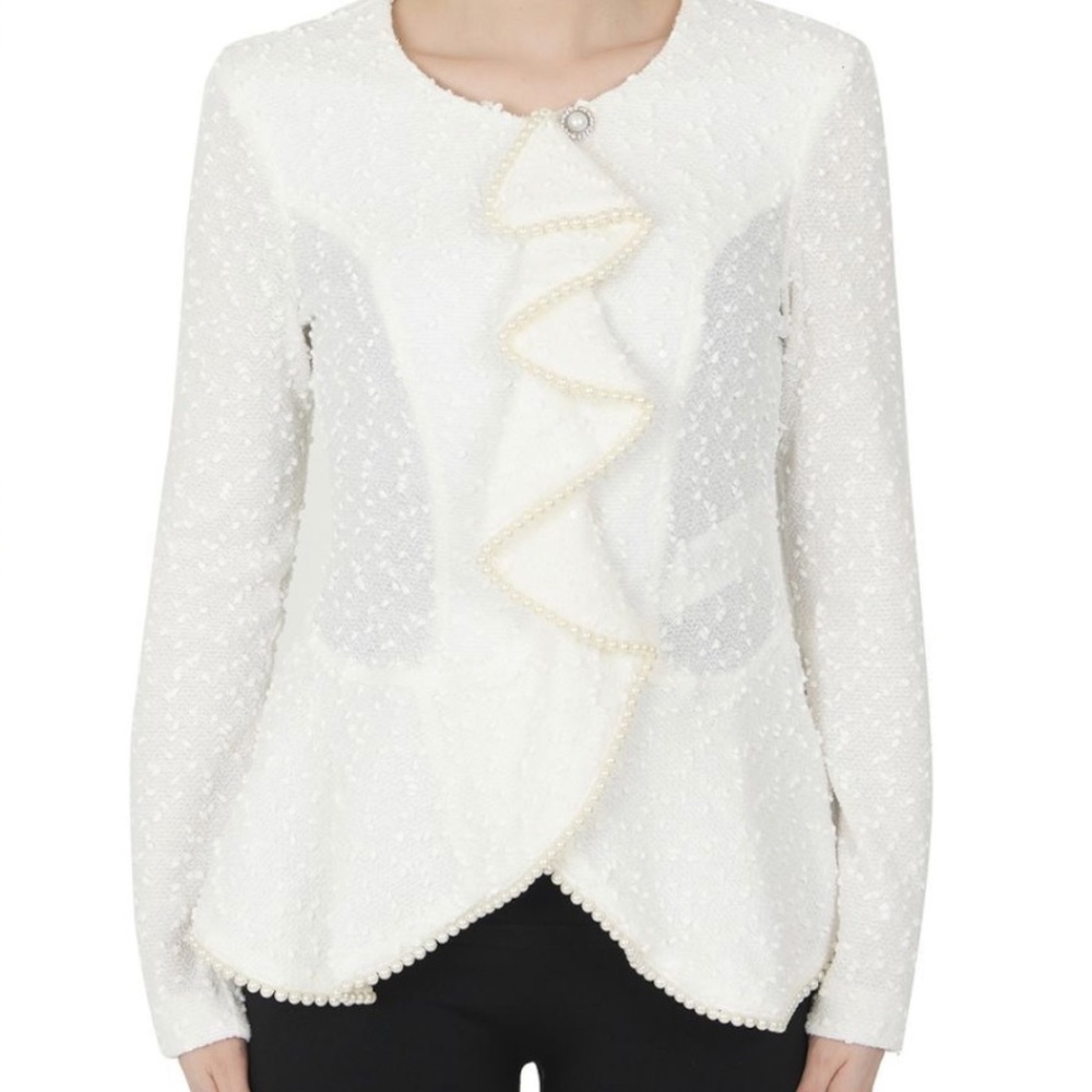 Joseph Ribkoff Boucle Peplum Topper with Pearl Details